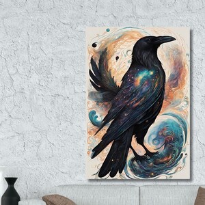 The Raven Crow Canvas Wall Art, Crow Bird Wall Art, Raven Art Black Bird Art Print,Gothic Wall Decor, Halloween Decor handmade Black  Crow