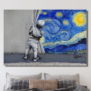 Bansky Vincent van Gogh Graffiti Canvas Wall Art,BANKSY Style,Banksy Life is Wall Decor,starry night Street Wall Poster,Street Graffiti