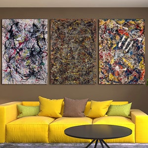 SET Extra Large Canvas Wall Art Jackson Pollock Canvas Wall Art Abstract Wall Art Home and Living Room Decor Jackson Pollock Convergence