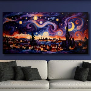 Notte stellata Van Gogh ispirato Halloween tela arte murale mistica stampa cartello di mezzanotte paesaggio foresta arredamento casa nebbia foresta trittico parete