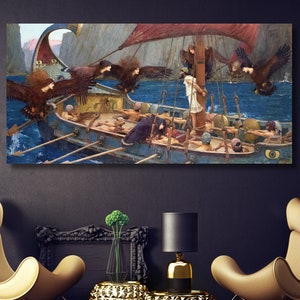 Ulysses and the Sirens By John William Waterhouse Canvas Wall Art Reproduction  Waterhouse Print Wall Decor Home Decoration Canvas Poster
