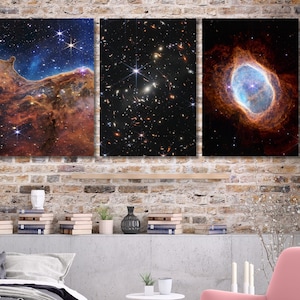 Set of 3 James Webb NASA Space Telescope Carina Nebula Highly Detailed Space Cosmic Cliffs Star Nativity Canvas, NASA Poster