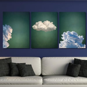 Set of 3 Sage Green Cloud Canvas Wall Art, Neutral Cloud Print, Abstract Art Print, Minimalist, Living Room Decor, Framed Wall Art, gift art