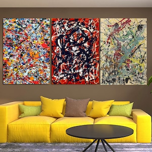 SET Extra Large Canvas Wall Art Jackson Pollock Canvas Wall Art Abstract Wall Art Home and Living Room Decor Jackson Pollock Convergence