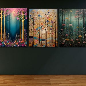 Set Of 3 Gustav Klimt Canvas Art Famous Art,Frame Large Wall Art,Vintage Art,Green Art,Gift Gustav Klimt Wall Art Prints, Klimt Exhibition