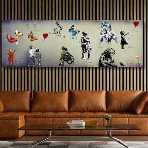 Banksy Canvas Art, Graffiti Wall Art, Banksy Wallpaper, Girl With the Balloon Home Decor, Boy Room Wall Art,Street Graffiti Art Print gift