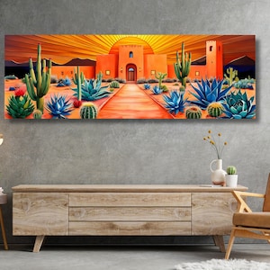 Südwest Wüste Leinwand Wand Kunst, Wüste Leinwand Druck Kunst, Kaktus Wohnkultur, Kaktus Poster, Boho Sun Moderne Malerei Minimalismus Retro Sonnenuntergang