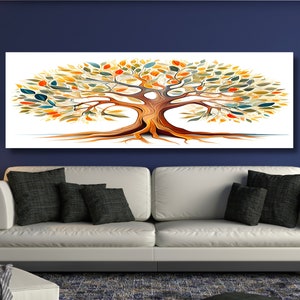 Arte de pared en lienzo del árbol de la vida, pintura abstracta del árbol grande Yggdrasil, arte espiritual en lienzo, estilo de carta del tarot místico, arte mítico en lienzo