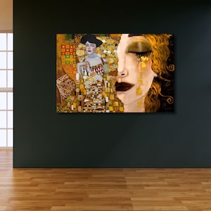Gustav Klimt Adele Bloch-Bauer porträtt Canvastavla, guldfärgad kvinna väggkonst, jugend heminredning, reproduktion av berömd Klimt-målning