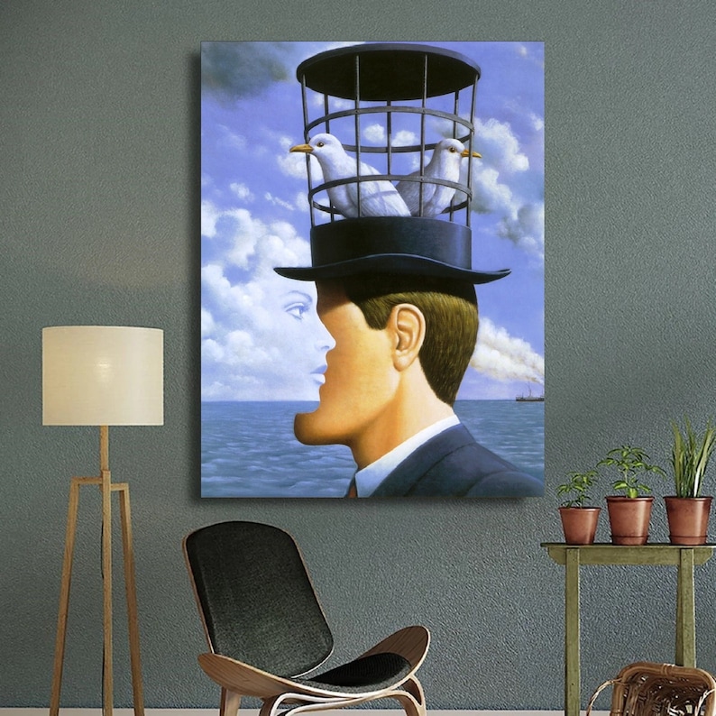 Rene Magritte Canvas Wall Art Mirror Face Doves Hat Cage Sea Rene Reproduction Wall art Rene Magritte Gift Decor Pedernal Print CANVAS image 1