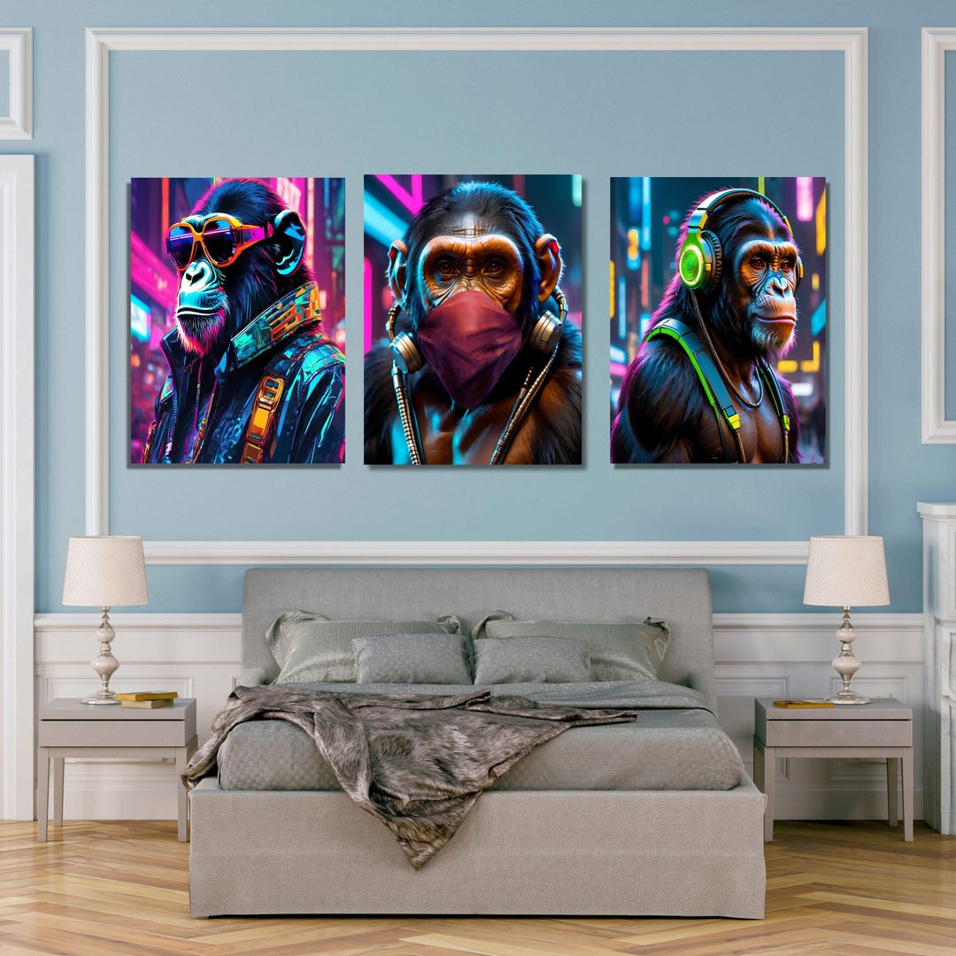 Set of 3 See No Evil Hear No Evil Speak No Evil Canvas Wall