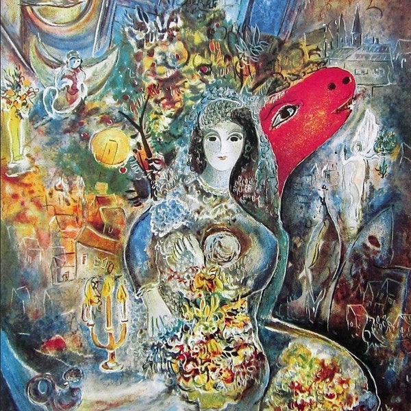Marc CHAGALL Canvas Wall Art, The bride  Signed and numbered  Exhibition Poster, Marc Chagall Canvas Poster, Surrealism art, CANVAS art
