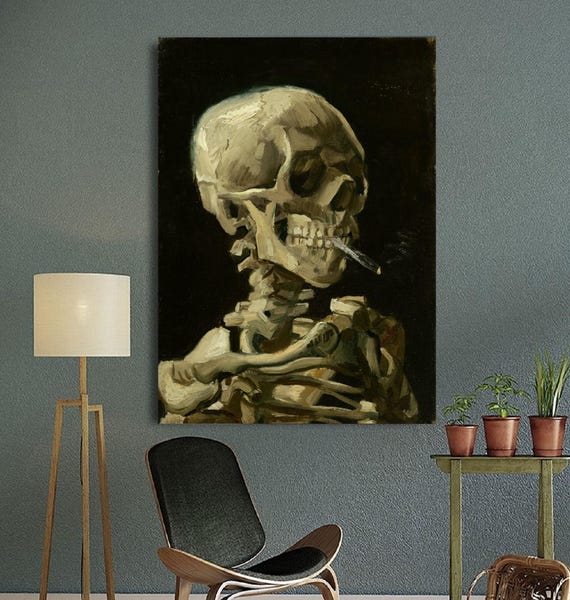 Van Gogh Skeleton With Cigarette Canvas Wall Art Van Gogh Exhibition  Skeleton With Cigarette Poster Wall Home Decor Christmas Gift Canvas
