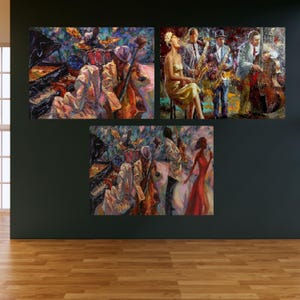 3 Piece Set Abstract Afro People Jazz Art Dancing People Jazz Poster Print Jazz Club Painting Print Colorful Cool Afro Singer Colorful Art