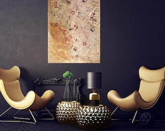 Piri Reis World Map Canvas Art, Vintage Style Map Poster