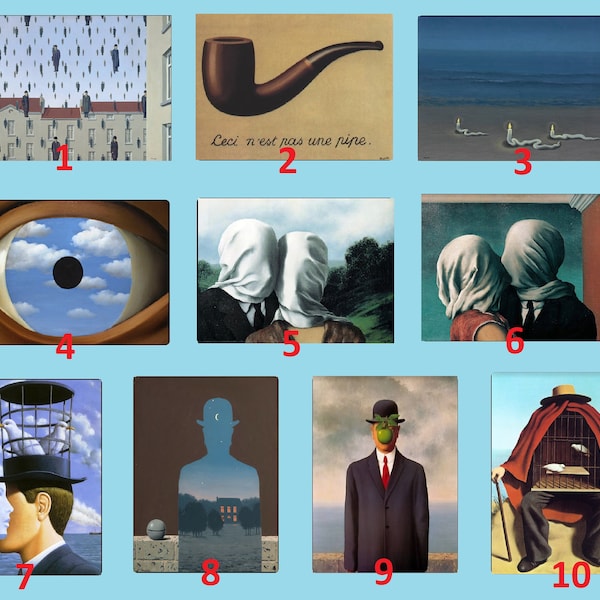 Set of 3 Rene Magritte Reproduction Canvas Wall Art Print,Modern Wall Art,Magritte Wall Art,Rene Magritte Painting,Magritte Museum Gift