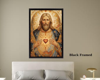 Sacred Heart Jesus Canvas Art, Religious Print, Christ Wall Decor