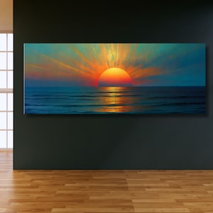 Quadro su tela con raggi di sole, alba, colorato sole, decorazione da parete per camera da letto, tramonto, sole che sorge, soggiorno, stile boho, paesaggio