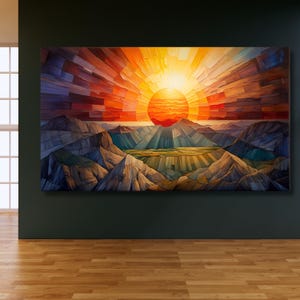 Lienzo decorativo para pared con el sol. Regalo para el sol. Impresión del sol, póster del sol, pintura del sol, impresión artística del sol, sol dorado abstracto, arte mural moderno abstracto del sol.