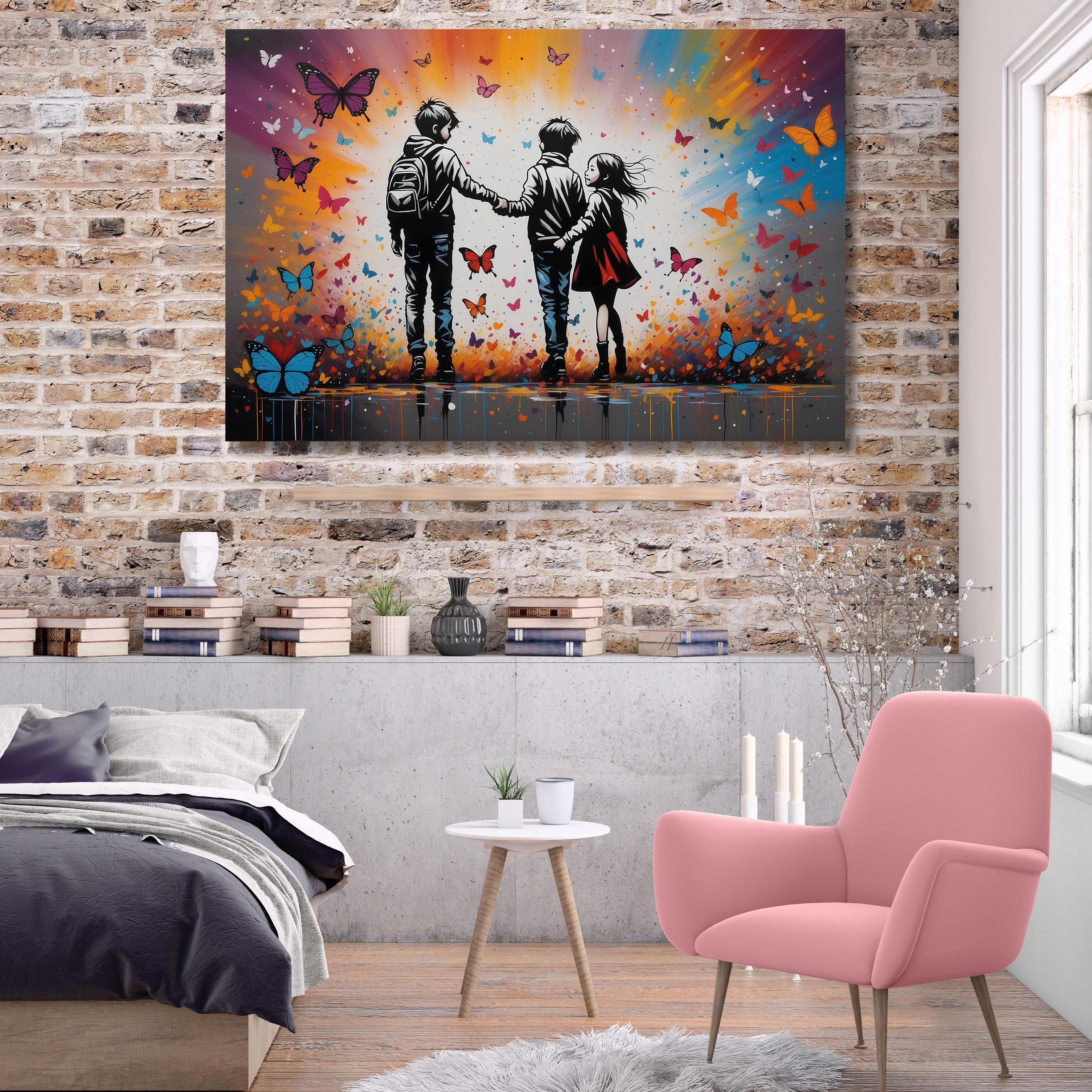 グラフィティ ウォールアート カラフル バタフライ ガール キャンバス