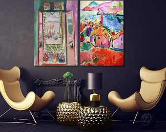 Set Of 2 Henri Matisse Canvas Matisse Posters set Open Window Poster View of Collioure Print Henri Matisse wall art Henri Matisse wall set
