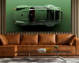 Green Porsche 911 Canvas Art, Modern Living Room Decor