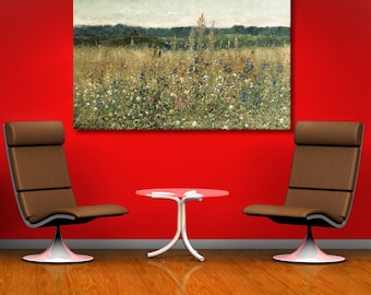 Large Framed Vintage Botanical Canvas Wall Art Antoine Chintreuil, Champ fleuri, before Wildflower Field Gallery Wrapped Giclee Wall Decor