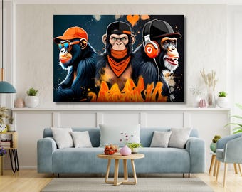 Stampa Su Tela Banksy 3 Scimmie - Quadro Incorniciato Stampa Gicl E Soggetto 1124052 - Foto 10
