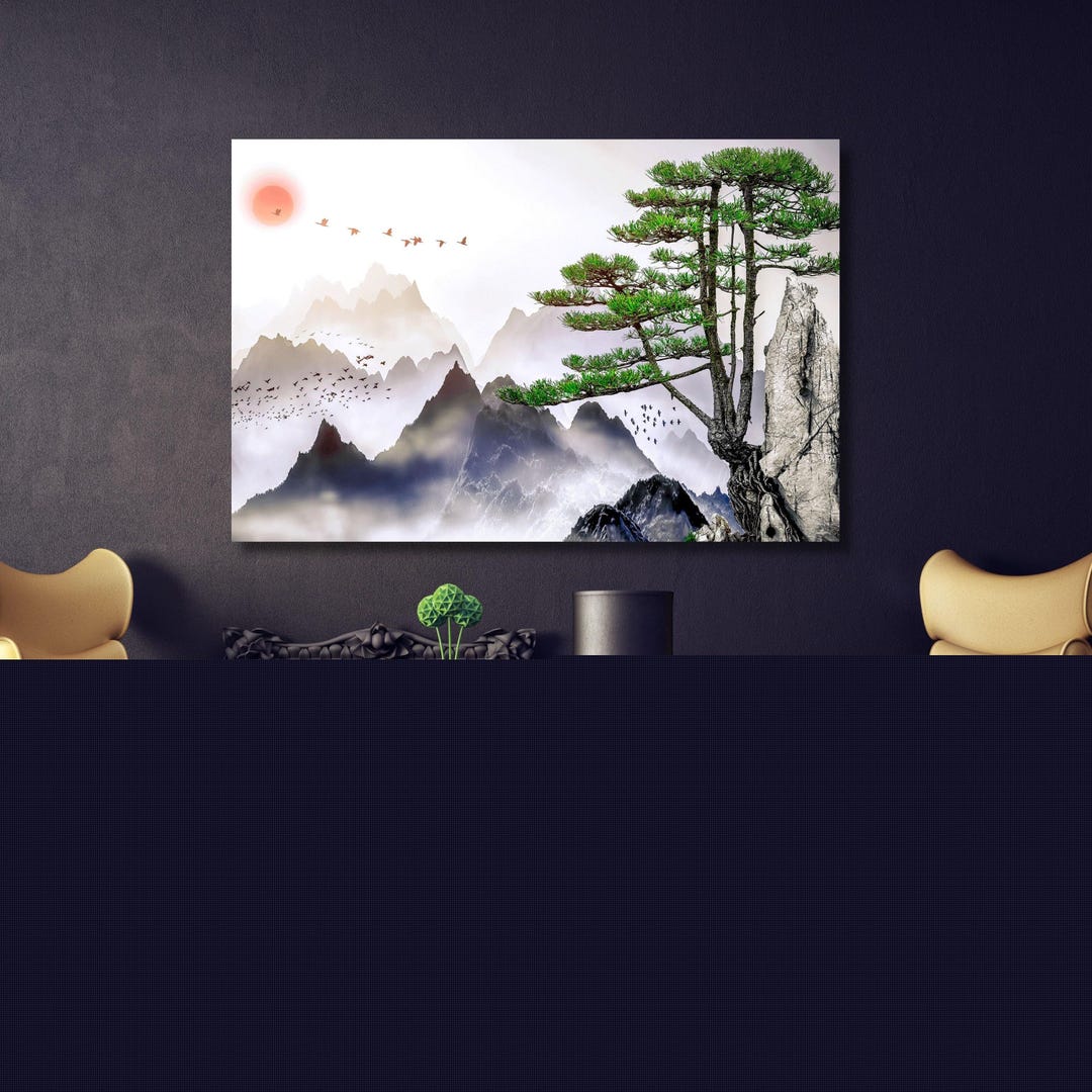 Japanese Landscape Painting Pine Trees Canvas Wall Art,cloud and ...