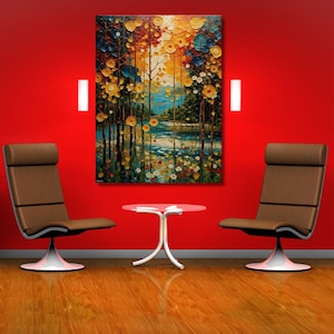 Arte em tela de Gustav Klimt, pôster de Gustav Klimt, pôster da exposição de Klimt, pintura de Gustav Klimt, jardim de flores, mercado de flores, pôster do Museu Klimt