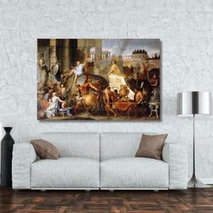 Charles Le Brun L'ingresso di Alessandro a Babilonia Tela Arte murale Charles Le Brun tela Decorazione per la casa Stampa su tela, famosa arte murale Deco