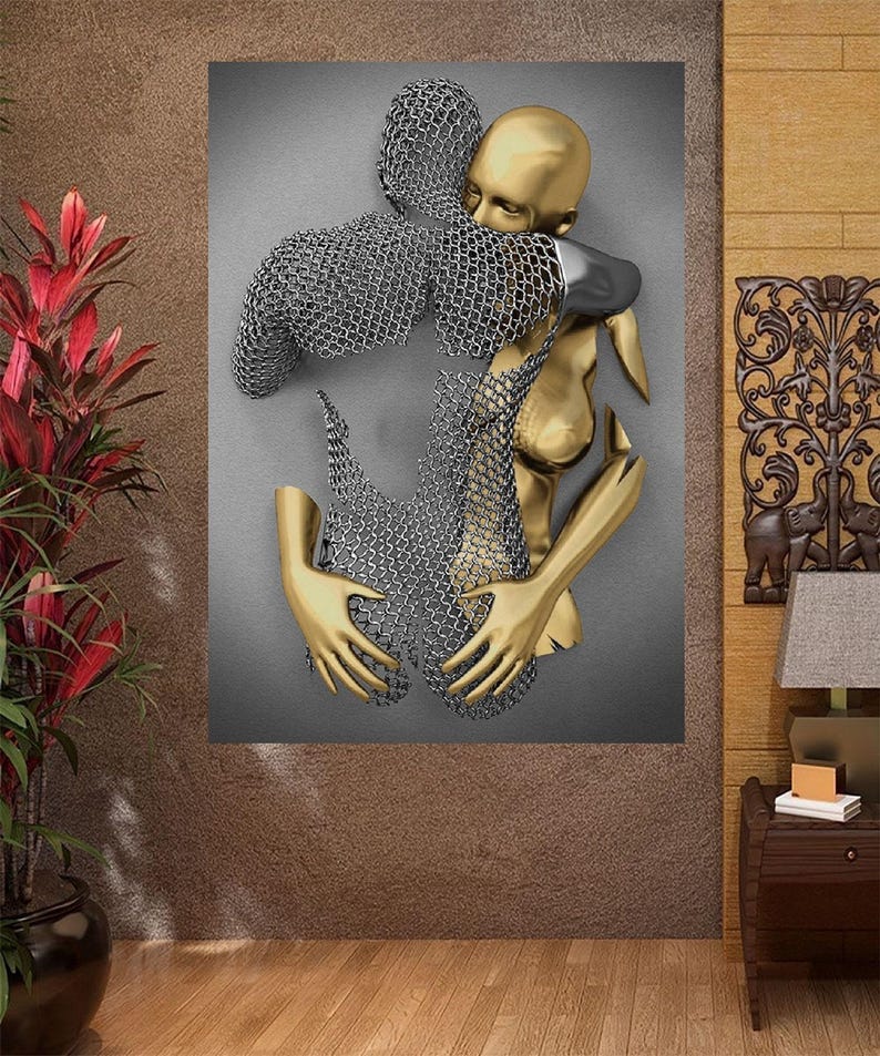Set of 2 Love Heart Wall Art Love Heart Gold Print Canvas 3D Effect ...