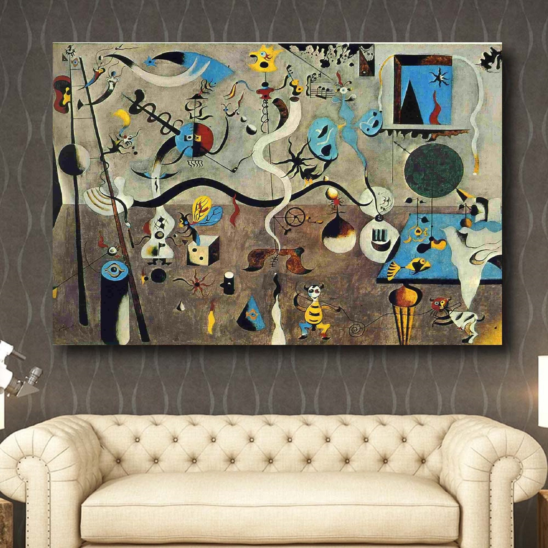 Joan Miro The Harlequin's Carnival Canvas Wall Art,Abstact Canvas, Surreal wall art,Wrapped Surreal Canvas,Joan Miró Abstract Surrealism Art