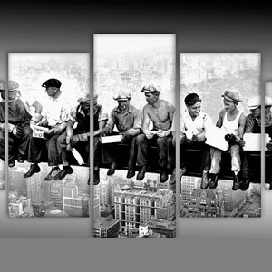 Lunch Atop A Skyscraper Canvas Wall Art 5 Pieces Balance Panel workers on the bridge Painting Skyscraper Photographer Picture Framed Decor
