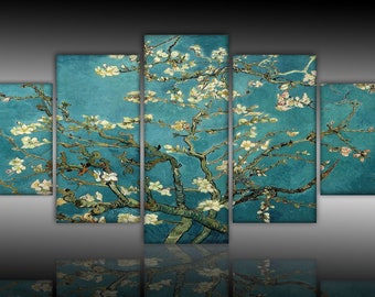 Large Canvas Wall Art The Blossoming Almond Tree, Vincent van Gogh,Reproduction Color,Splash Canvas,Almond Blossom 5 Pieces Balance Wall Art