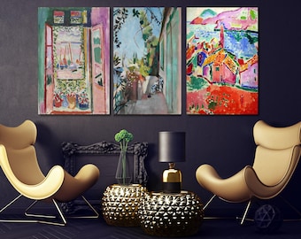 Set Of 3 Henri Matisse Canvas Wall Art The Open Window Wall Art Henri Matisse Poster Matisse Gallery Wall Art Matisse Artwork Landscape