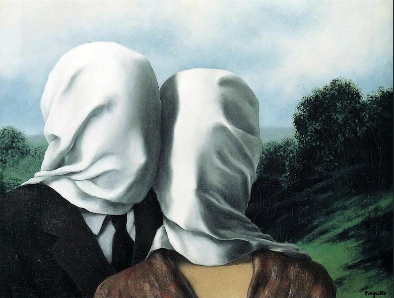 Rene Magritte Canvas Wall Art Lovers by Rene Reproduction Wall art Rene Magritte Gift Decor Surrealism Canvas Print Magritte Couple CANVAS image 1