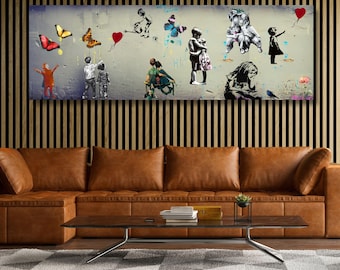 Arte en lienzo de Banksy, arte mural de grafiti, papel tapiz de Banksy, decoración del hogar de niña con globo, arte mural para habitación de niño, impresión artística de grafiti callejero para regalo