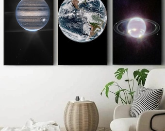 James Webb Space Telescope Prints: Jupiter, Neptune & Earth Canvas Set of 3