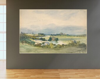 Large Framed Vintage Botanical Canvas Wall Art background Study of a landscape before Wildflower Field Gallery Wrapped Giclee Wall Decor