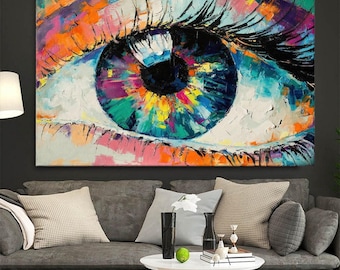 Banksy Inspired Colorful Eye Canvas Wall Art Bold Graffiti Style Print for Living Room Bedroom Office or Gift for Street Art Lovers Abstract