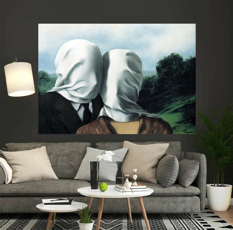 Rene Magritte Canvas Wall Art Lovers by Rene Reproduction Wall art Rene Magritte Gift Decor Surrealism Canvas Print Magritte Couple CANVAS image 2