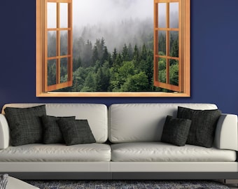 Window View Canvas open window canvas Forest wall art Canvas Wall Art Forest Tree print Forest River painting Nature wall art Living room