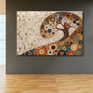 Baum des Lebens sitzend Klimt Leinwand Wandkunst, Klimt gerahmt Wandkunst, Baum des Lebens Poster, extra großes Wandbild Klimt Leinwand Geschenk fertig zum Aufhängen