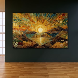 Abstract Gold Sun Canvas Art Print, Modern Wall Decor