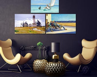Set Of 3 Edward Hopper print, Edward Hopper wall art Edward Hopper exhibition wall art Edward Hopper exhibition print Hopper Canvas Wall Art