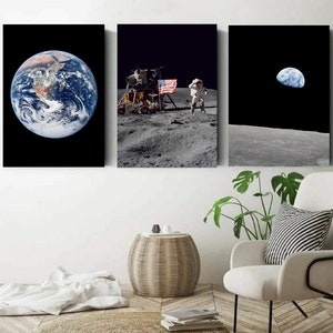 Set of 3 Apollo Images Nasa Apollo 8 Earth, Apollo 16 Earth Print NASA’s Cliffs Glittering Landscape of Astronaut John W. Young Star Birth