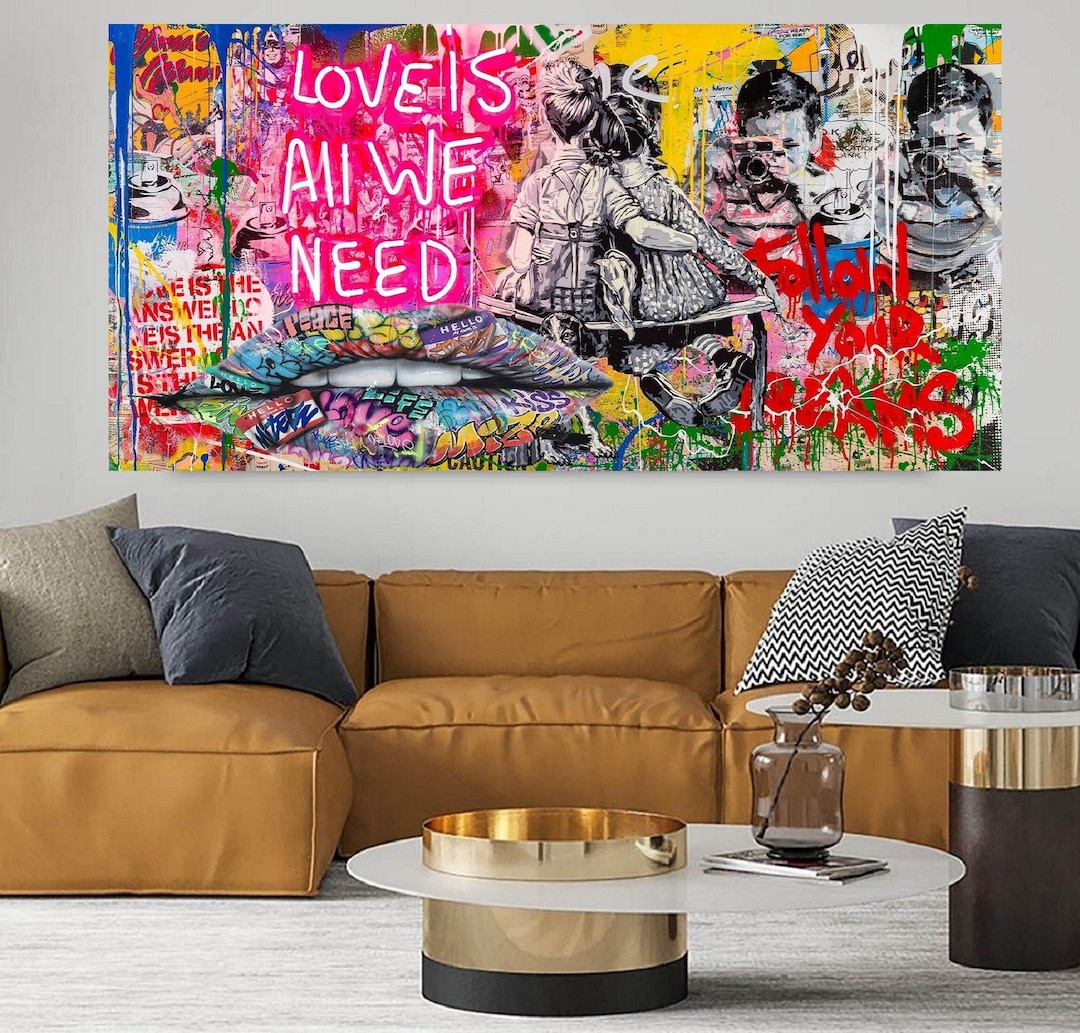 Banksy Graffiti Canvas Art Print, Love is All We Need, Street Art
