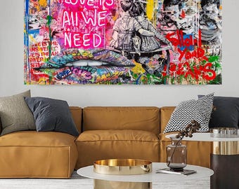 Banksy Graffiti Canvas Art Print, Love is All We Need, Street Art