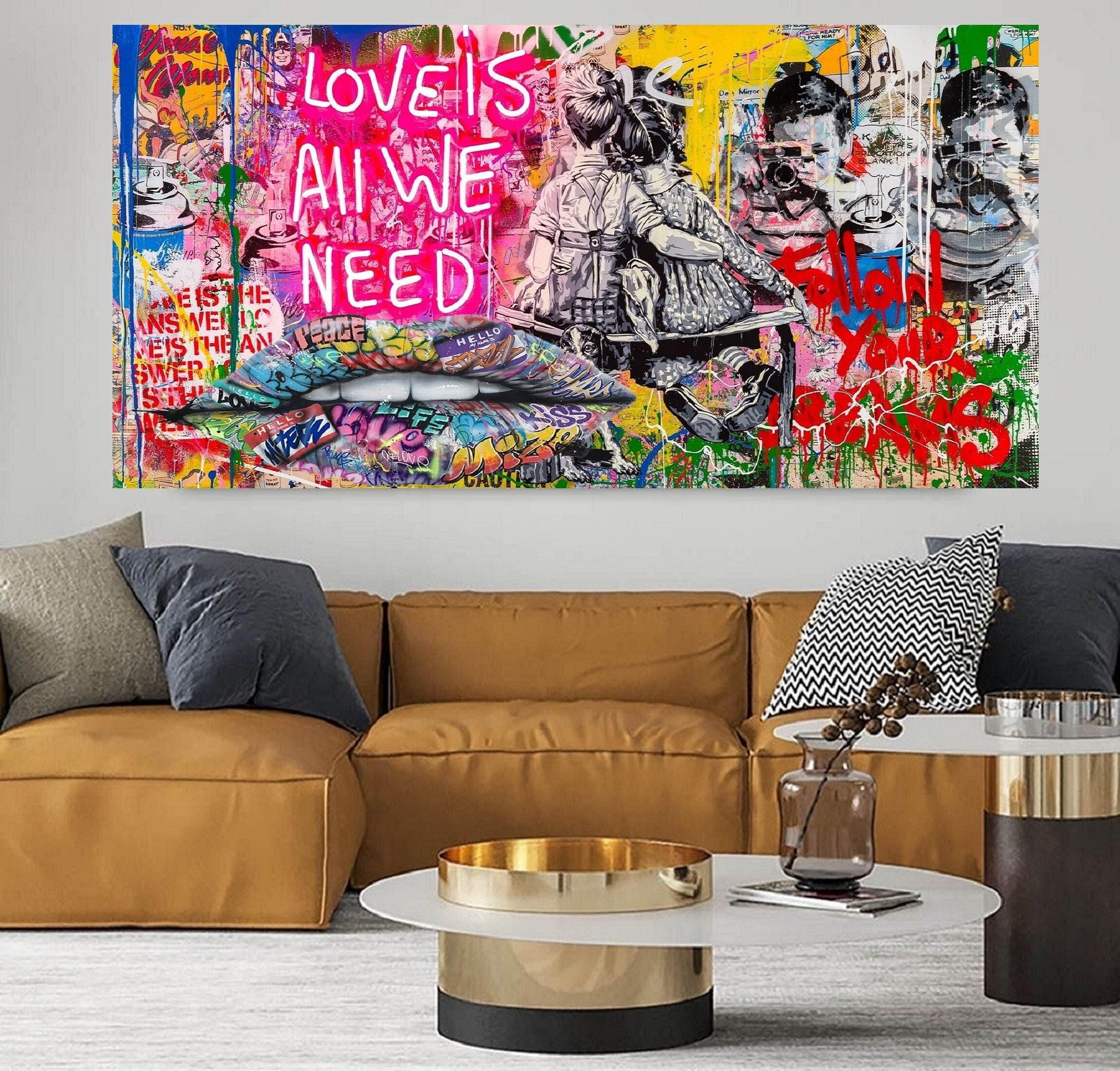 Banksy Graffiti Canvas Art Print, Love is All We Need, Street Art